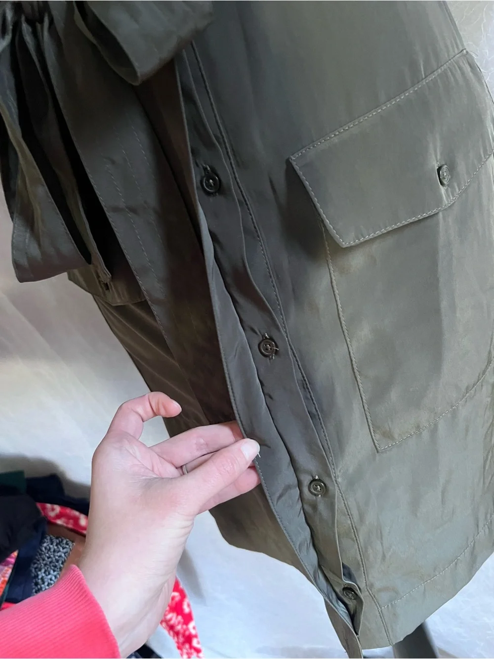 EXPRESS Olive Utility Shirt Dress with Waist Tie cargo style - Picture 3 of 7